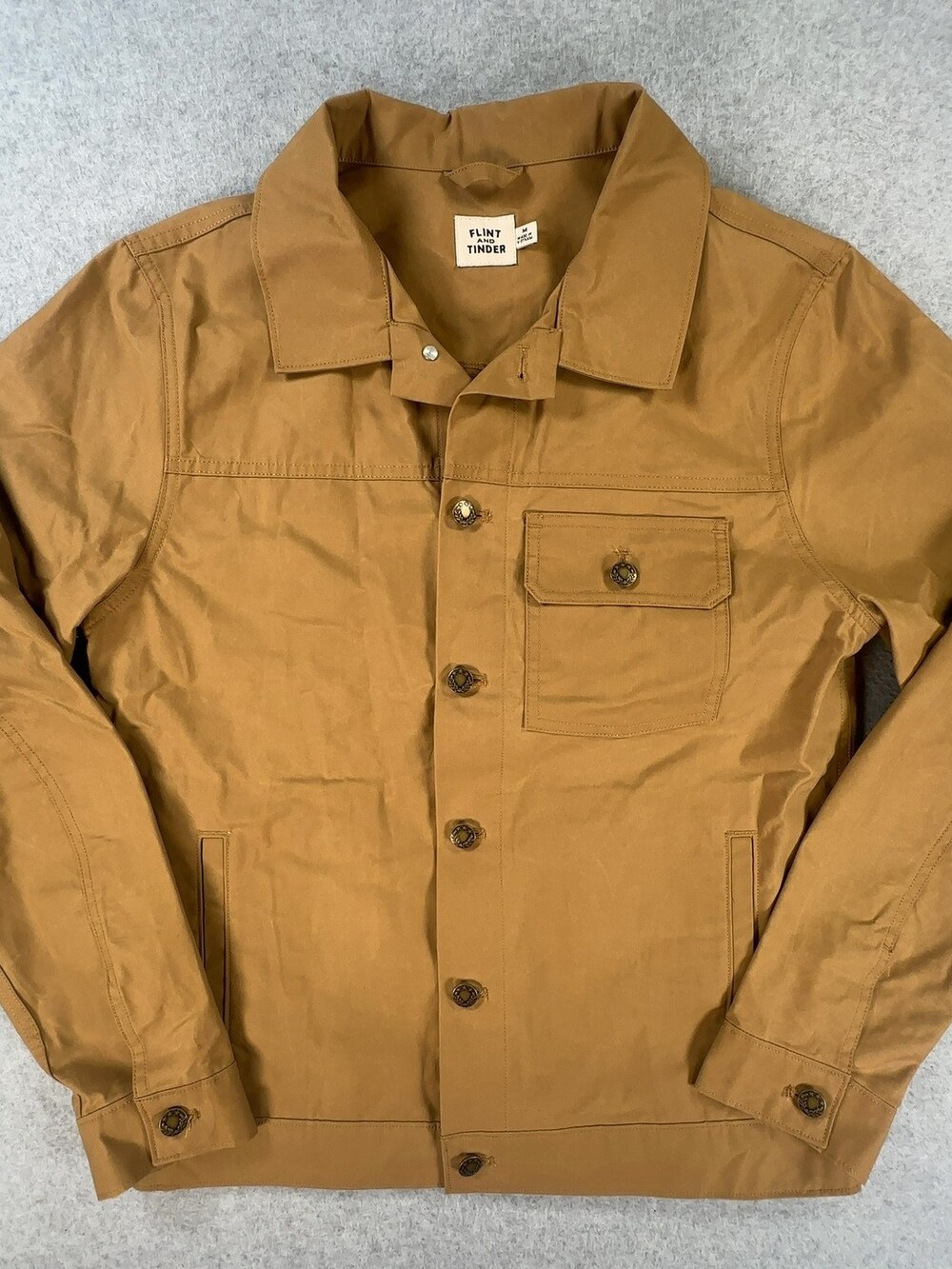 Flint and Tinder Trucker Jacket Millerain Waxed Canvas Tan Men's Size Medium